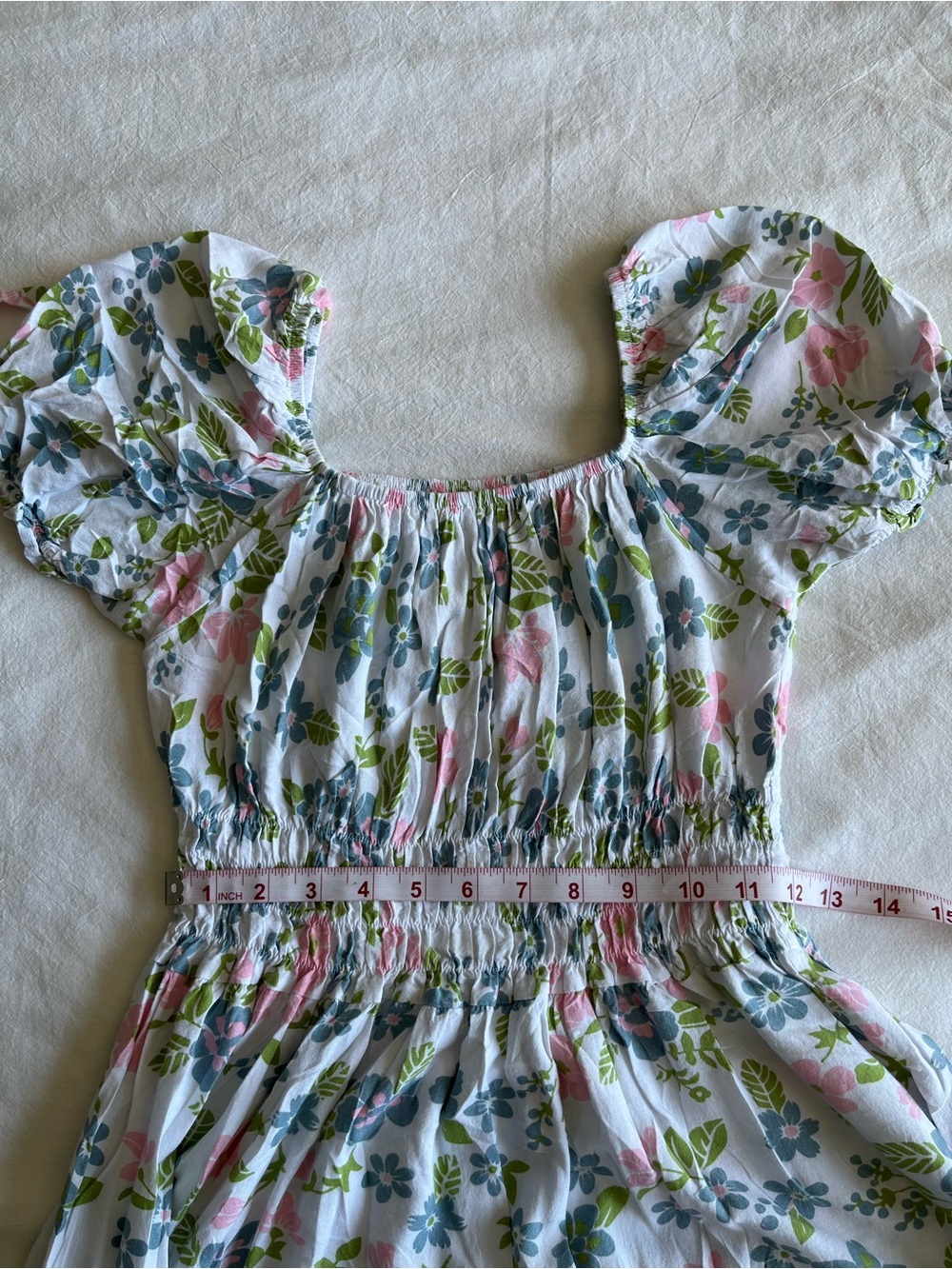Boho Floral Puff Sleeve Milkmaid Midi Dress Smocked Waist S Romantic Coquette - Picture 5 of 14